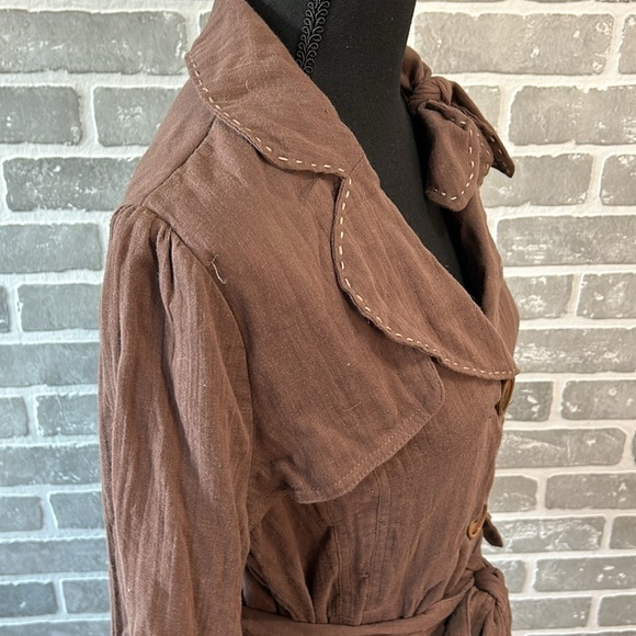 Cocoa Brown Belted Cotton Coat Dress Trench Style Women’s Size L NWT - Picture 5 of 12
